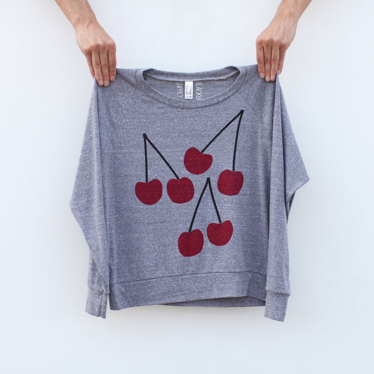 Bing Cherries Cherry Bomb Lightweight Cropped Raglan Sweatshirt Gray