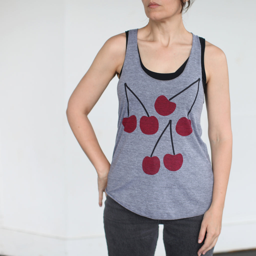 Cherry Bomb Bing Cherries Foodie Design Women's Racerback Tank Top Gray