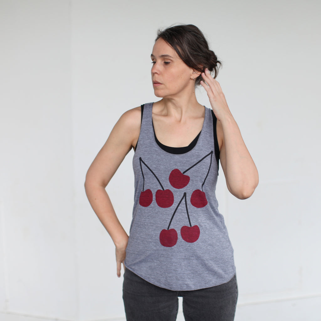 Cherry Bomb Bing Cherries Foodie Design Women's Racerback Tank Top Gray