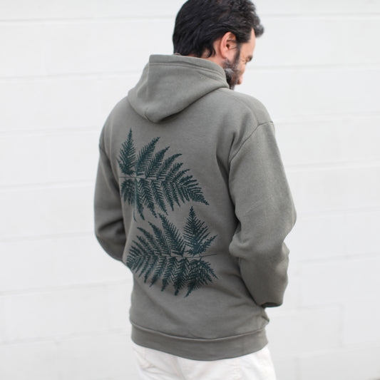 Forest Fern Leaves Unisex Fleece Pullover Hooded Sweatshirt Military Green