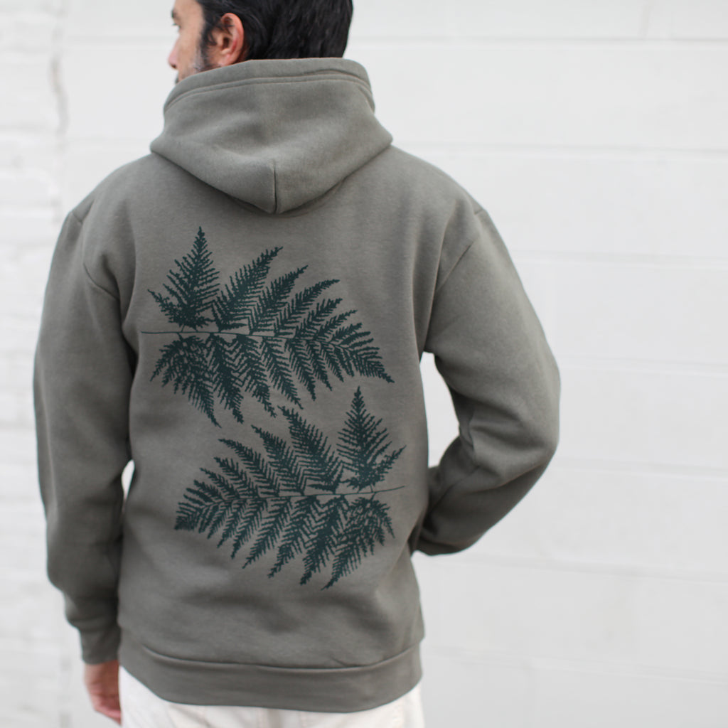 Forest Fern Leaves Unisex Fleece Pullover Hooded Sweatshirt Military Green