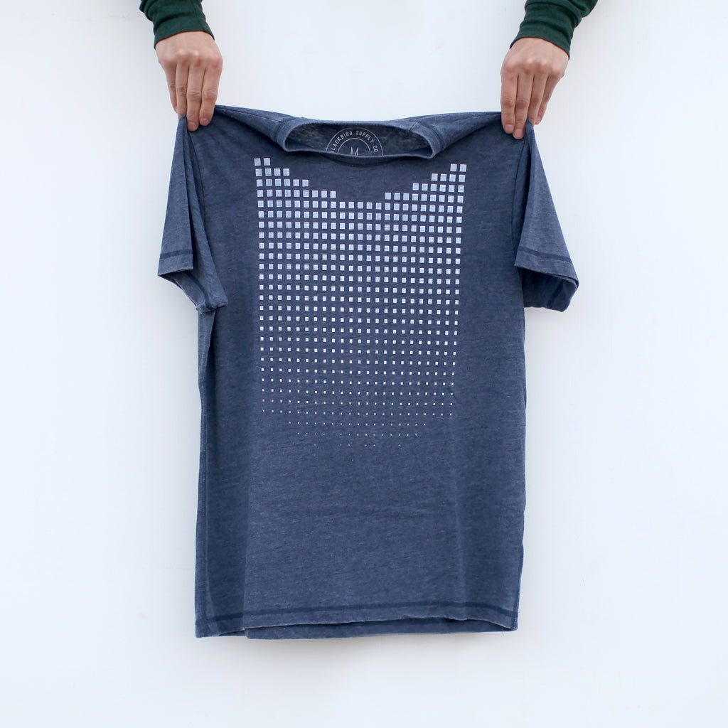 Geometric Fade Pixelated Graphics Mens Super Soft Tee Navy Blue