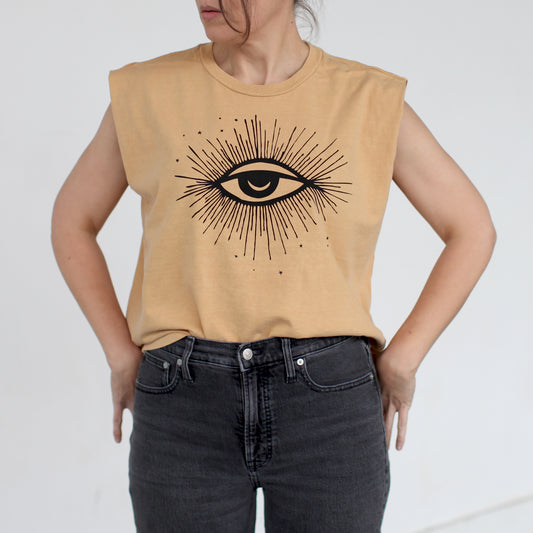 Hex Third Eye Heavyweight Garment Dyed Cotton Sleeveless Crop Muscle Tank Mustard