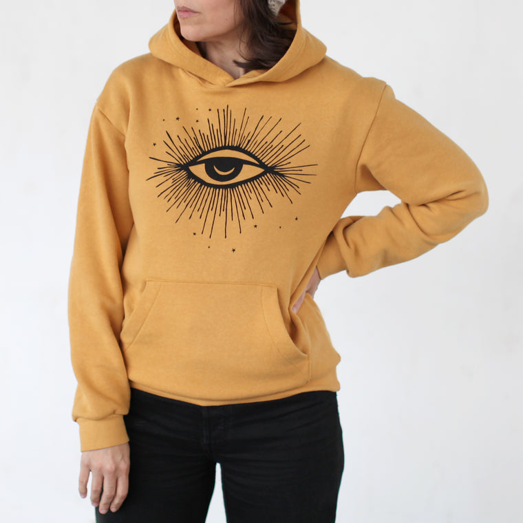 Hex Moon and Stars Unisex Cotton Fleece Pullover Hoodie Mustard