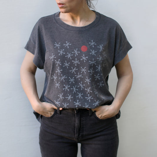 Mid Century Modern Inspired Retro Jacks Game Womens Boxy Tee Black