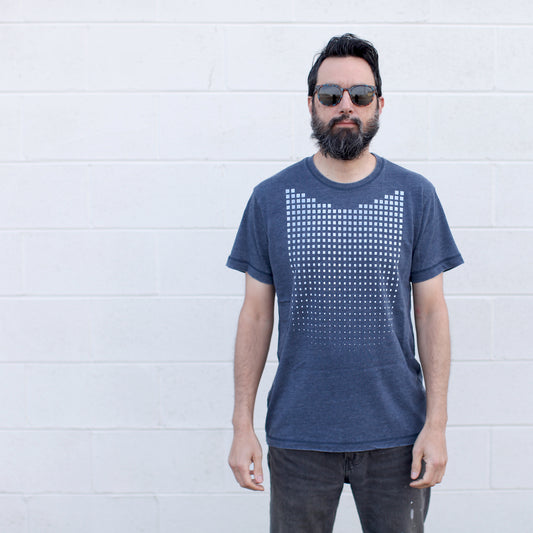 Geometric Fade Pixelated Graphics Mens Super Soft Tee Navy Blue