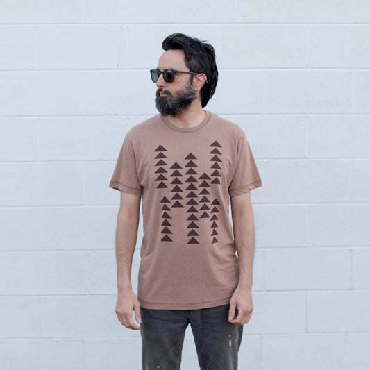 Scenic Desert Landscape Geometric Triangles Mens Graphic Tee Camel Brown