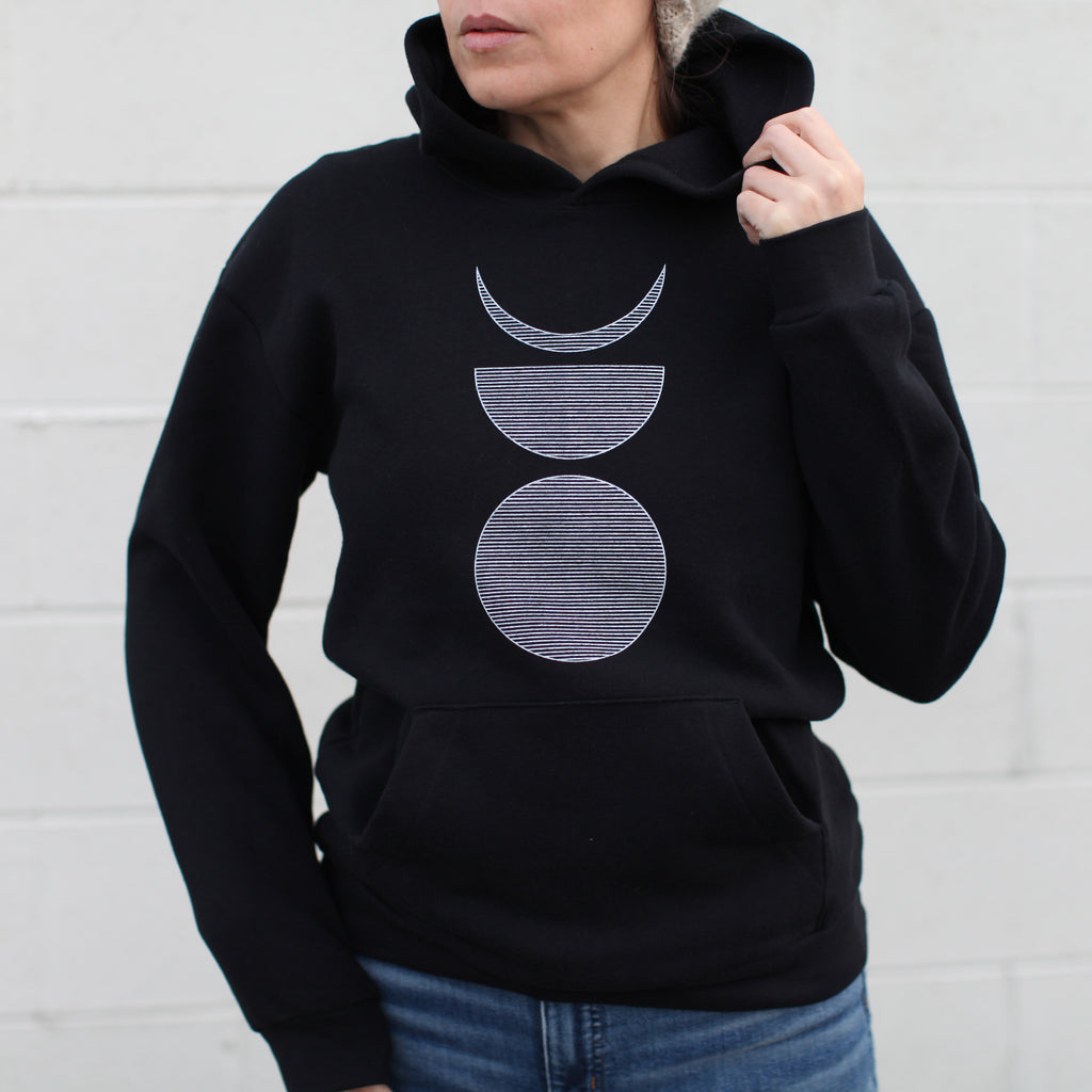 Phases of the Moon Unisex Fleece Pullover Hooded Sweatshirt Black