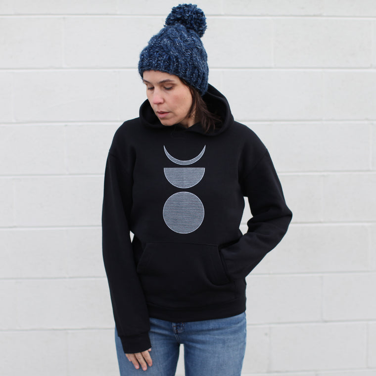 Phases of the Moon Unisex Fleece Pullover Hooded Sweatshirt Black