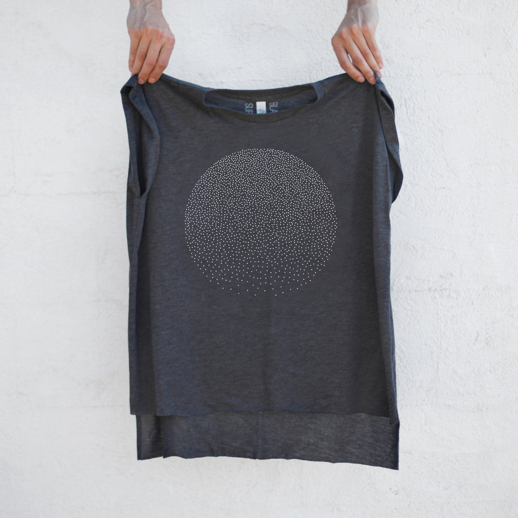 Snow Globe Minimalist Flowy Crew Neck Muscle Tee in Dark Heather Gray