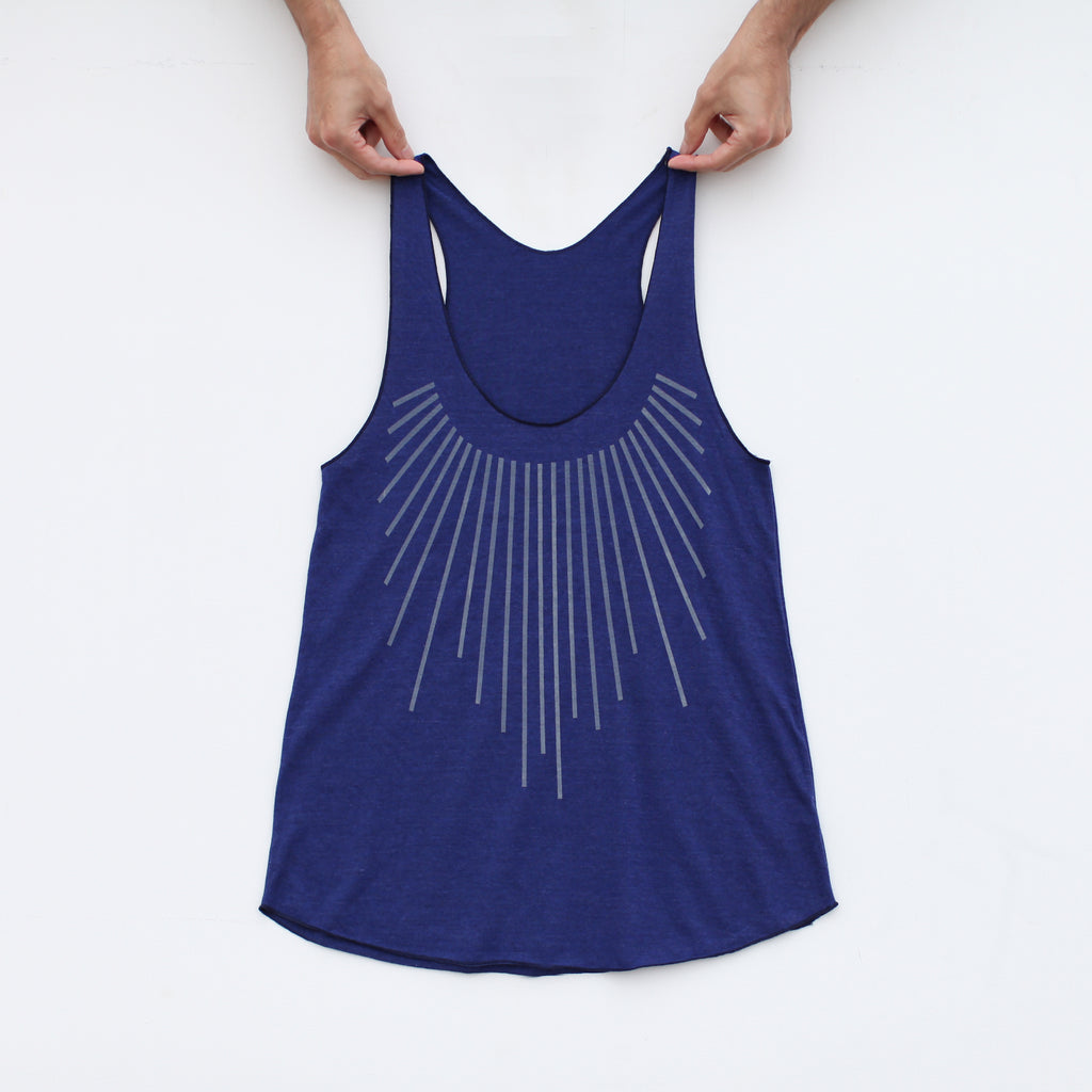 Sun Salutation Women's Racerback Yoga Workout Tank Top Indigo Blue