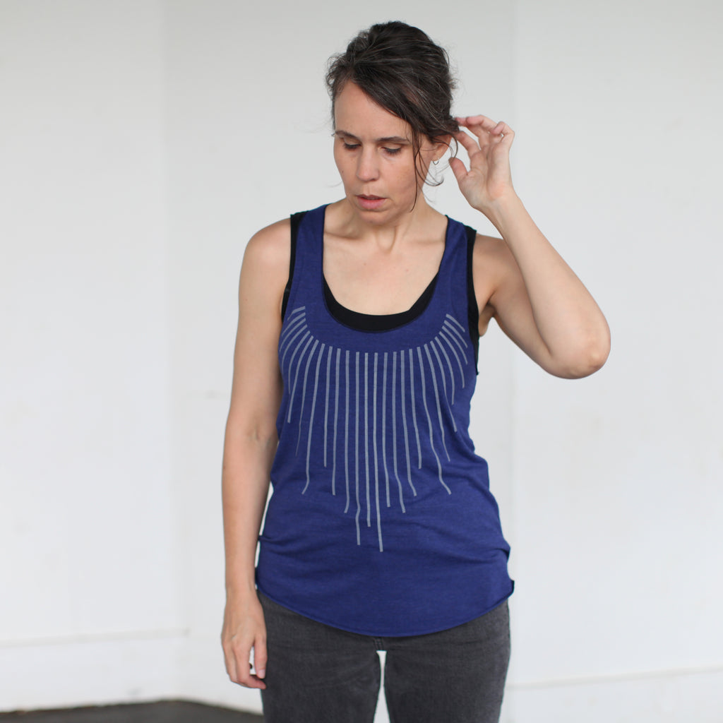 Sun Salutation Women's Racerback Yoga Workout Tank Top Indigo Blue