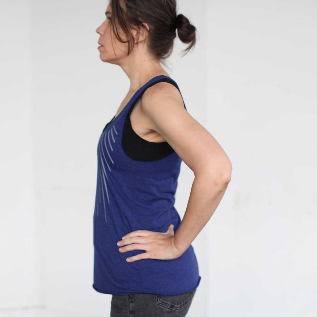 Sun Salutation Women's Racerback Yoga Workout Tank Top Indigo Blue