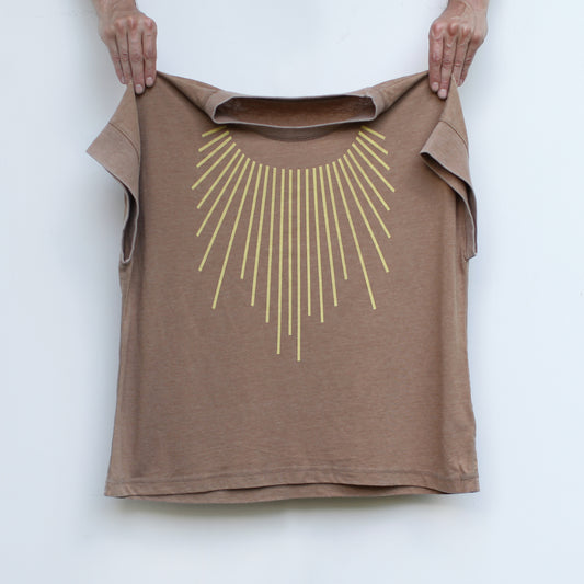 Sun Salutation Sun Rays Womens Loose Fitting Boxy Tee Yoga Top Camel Brown