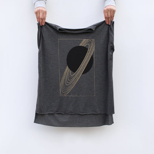 Rings of Saturn Womens Loose Fit Rolled Cuff Muscle Tee Dark Heather Gray