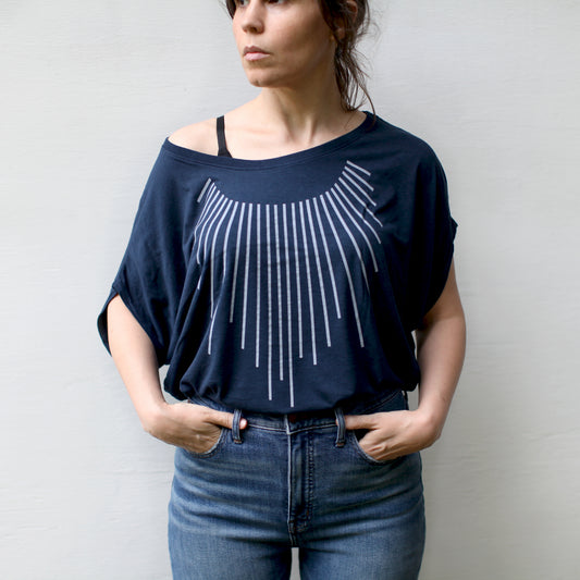 Modern Minimalist Off the Shoulder Organic Cotton Bamboo Top Navy Blue