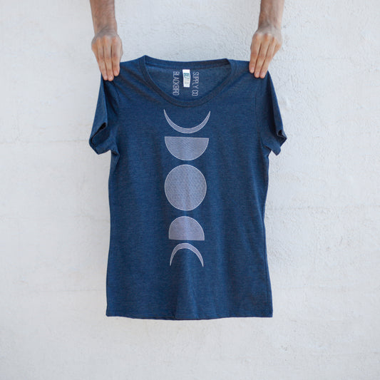 Moon Phases Lunar Cycle Minimalist Geometric Womens Tee Navy Blue